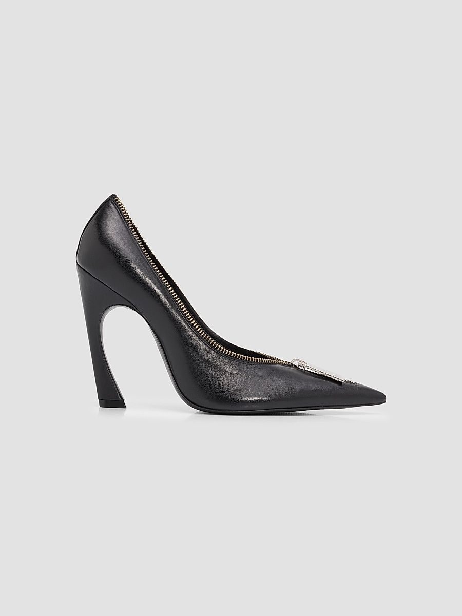 Women's Lexi 110MM Zip-Detail Leather Pumps - Black - Size 9
