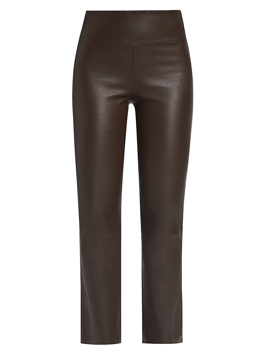 Women's Leather Cropped Flare Pants - Americano - Size XL
