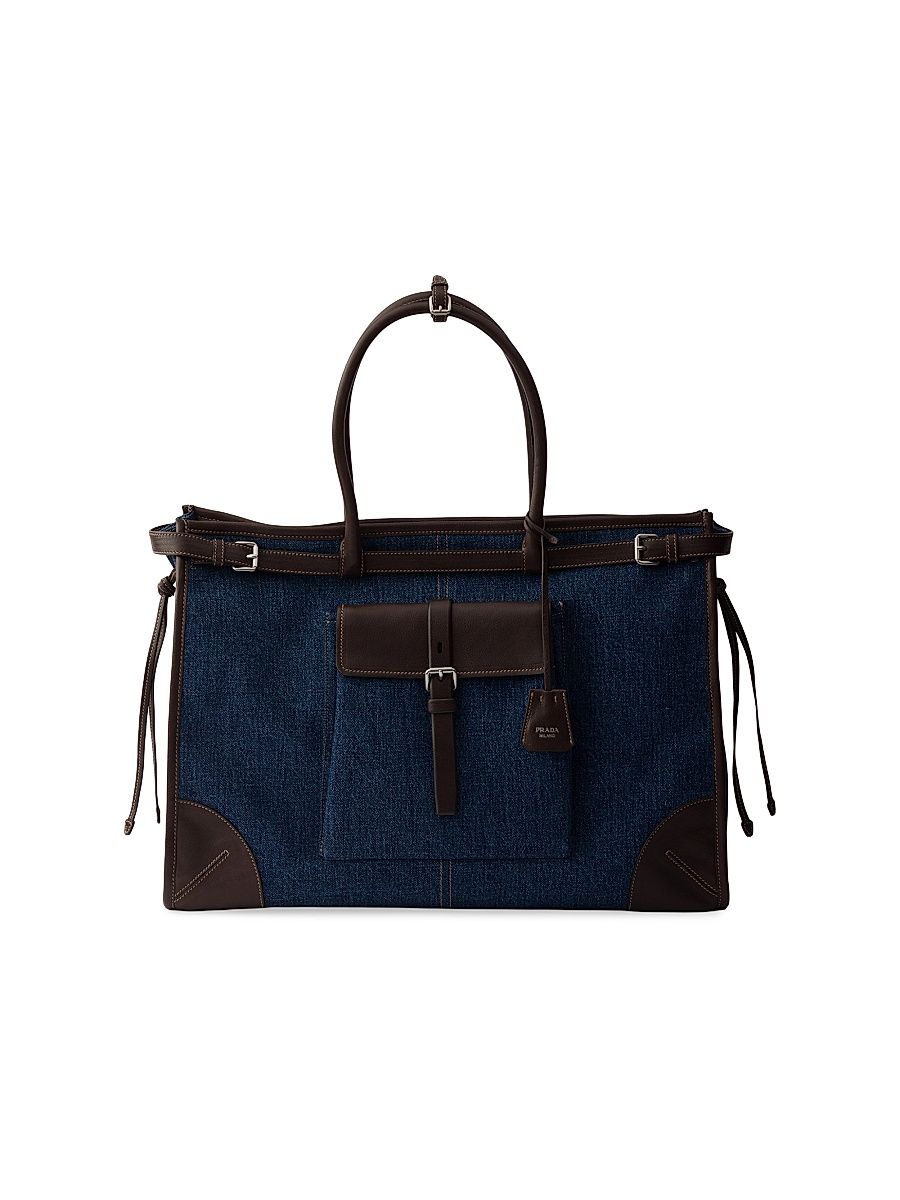 Men's Bonnie Denim and Leather Tote Bag - Blue