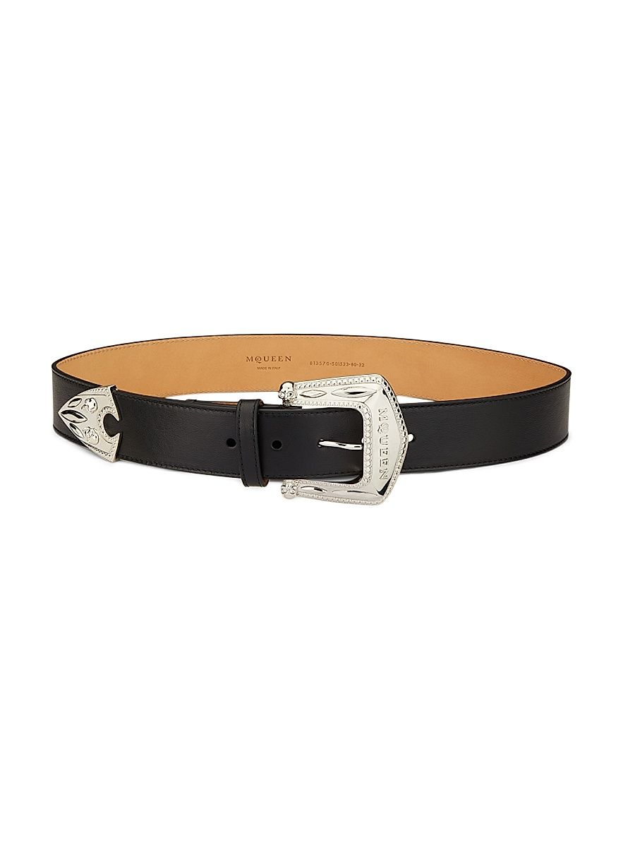 Women's Arrow Leather Belt - Black Silver - Size XL