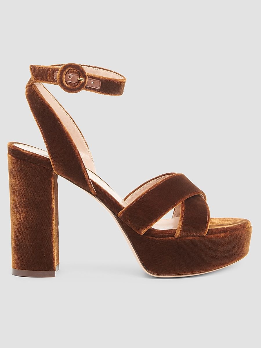 Women's Sabrina 70MM Platform Velvet Sandals - Brown - Size 11