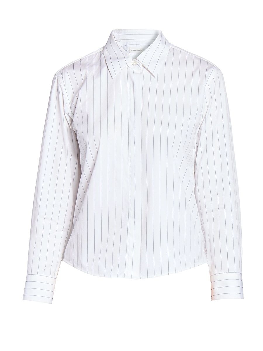 Women's Boxy Mini Striped Cotton Shirt - Navy - Size 10