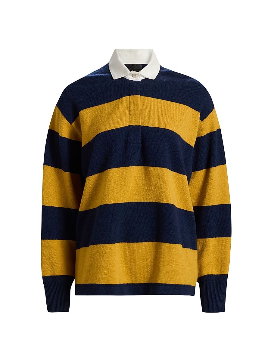 Women's Rashida Striped Wool-Blend Rugby Sweater - Navy Amber Stripe - Size XL