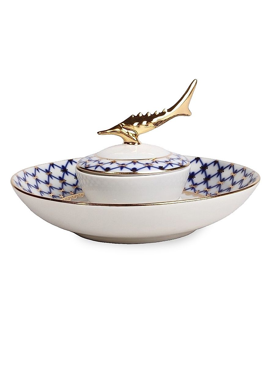 Cobalt Net Caviar Dish - White Blue