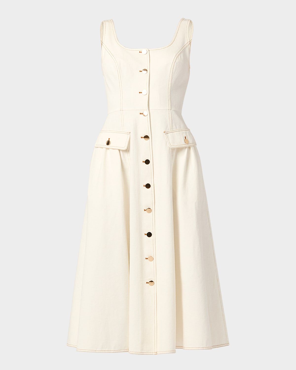 Belle Sleeveless Button-Down Cotton Midi Dress