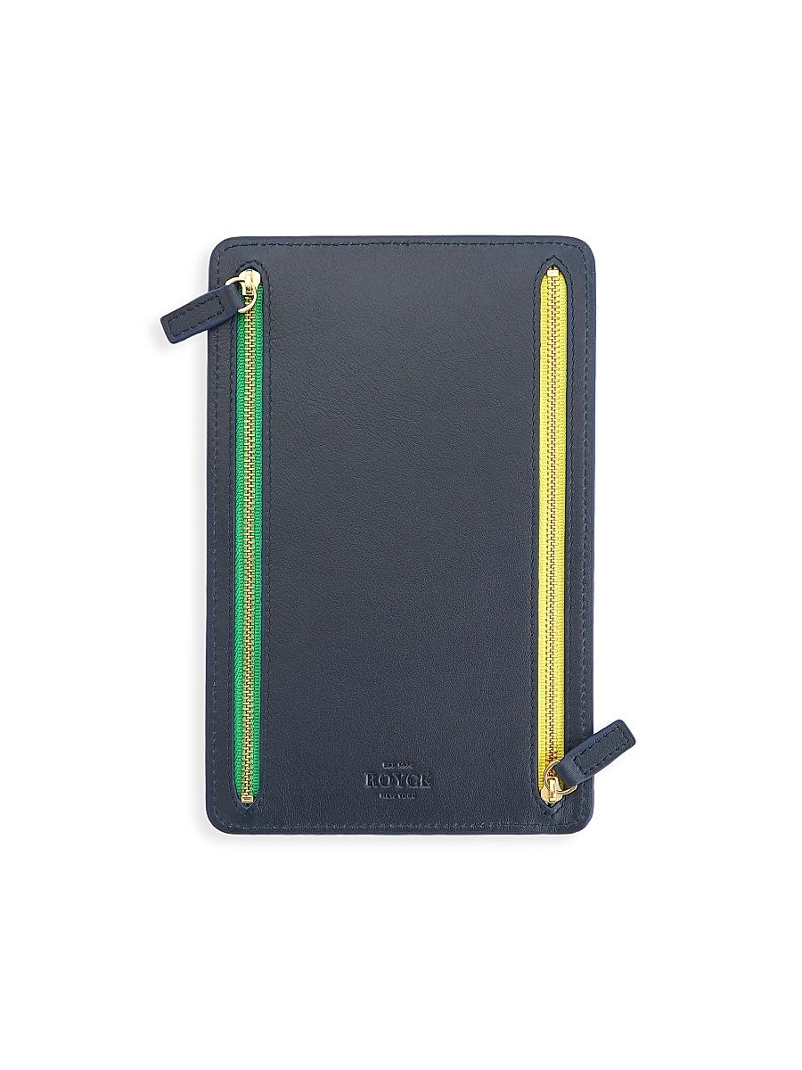 Women's RFID-Blocking 4-Zip Leather Travel Organizer - Navy Blue