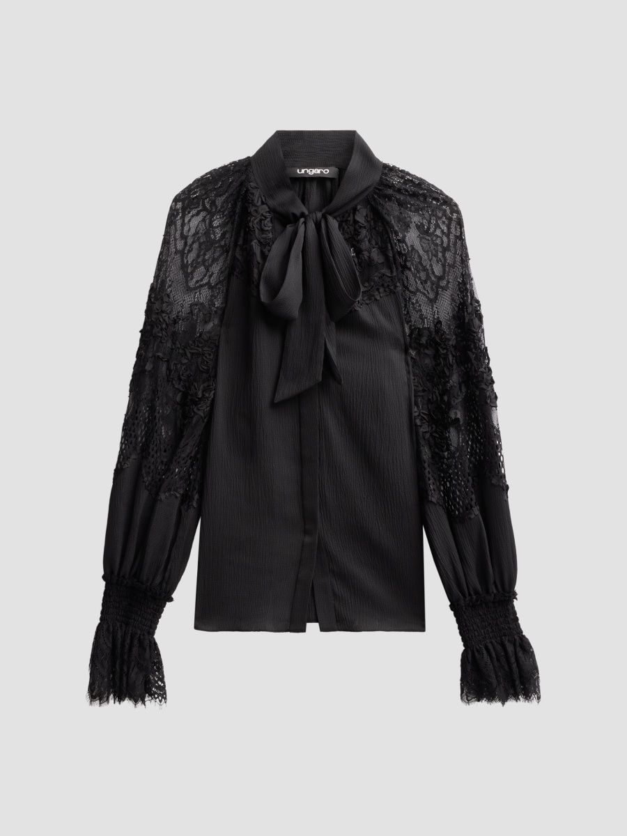 Ungaro Women's Thea Lace-Inset Tieneck Blouse - Black - Size XS