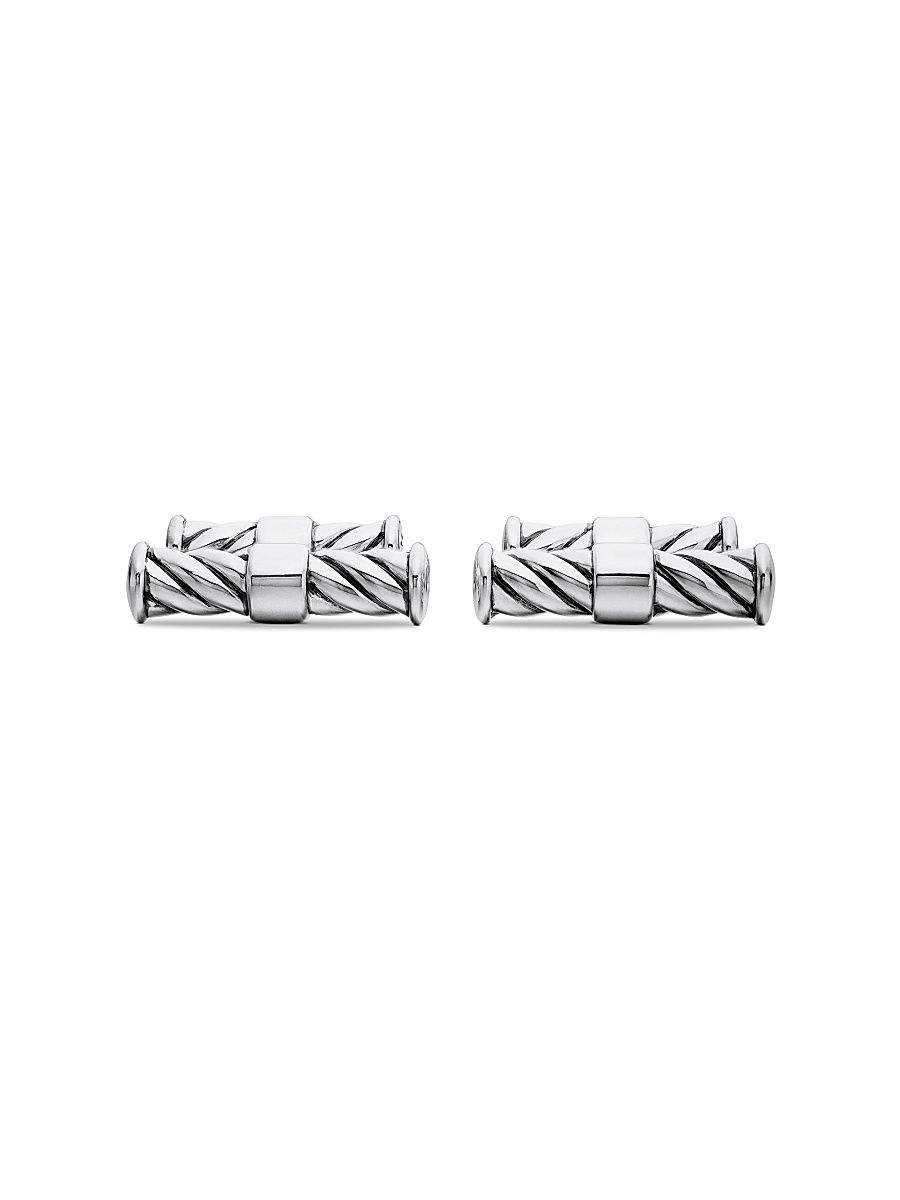 Men's Sculpted Cable Elongated Cufflinks in Sterling Silver, 22mm - Silver