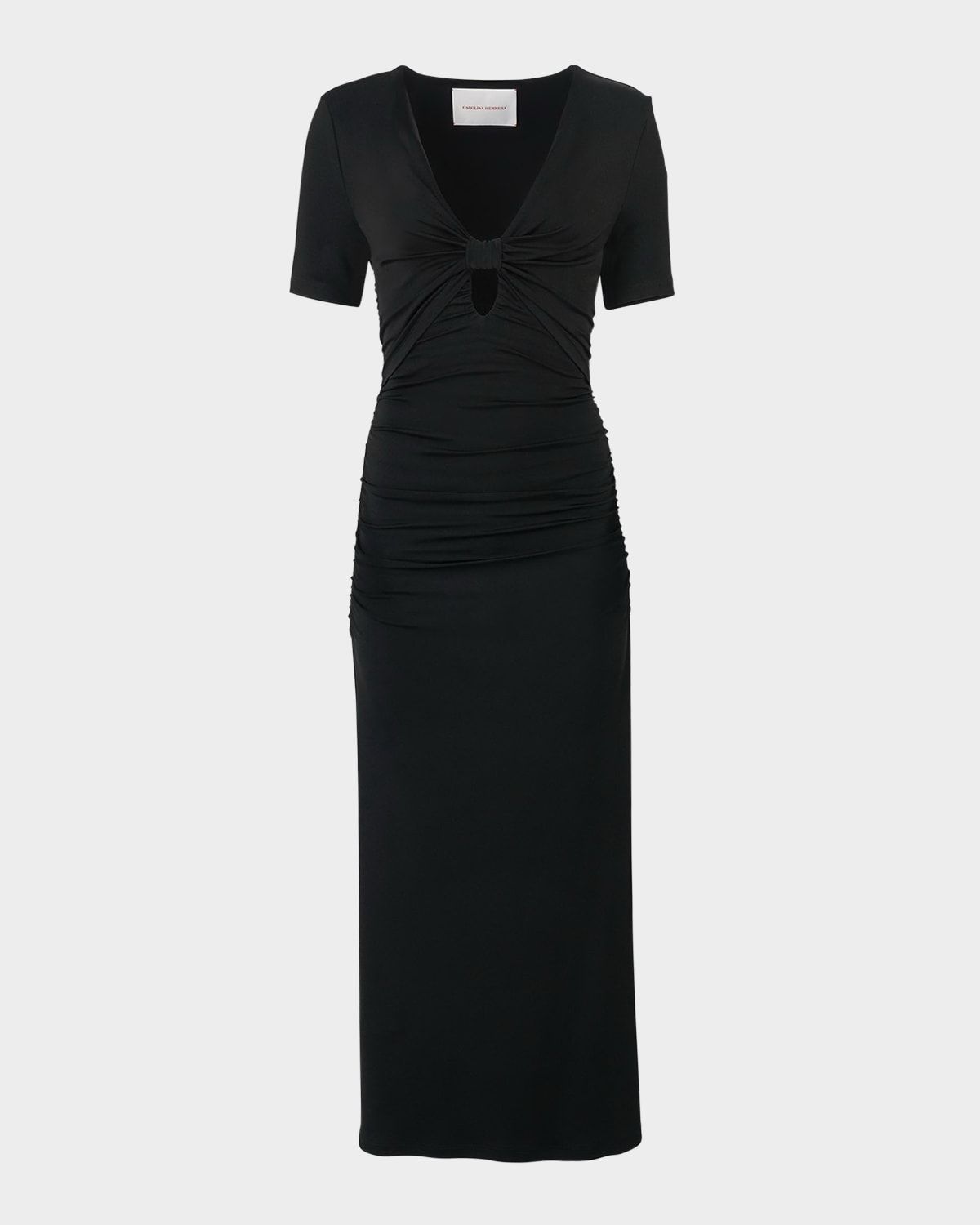 Elbow-Sleeve Ruched Maxi Dress