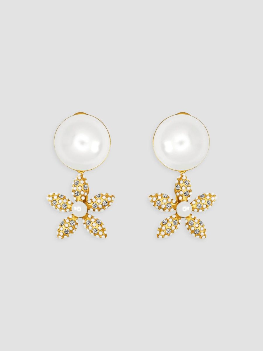 Oscar de la Renta Women's 24K Gold-Plated, Glass Crystal & Imitation Pearl Flower Drop Earrings - Pearl