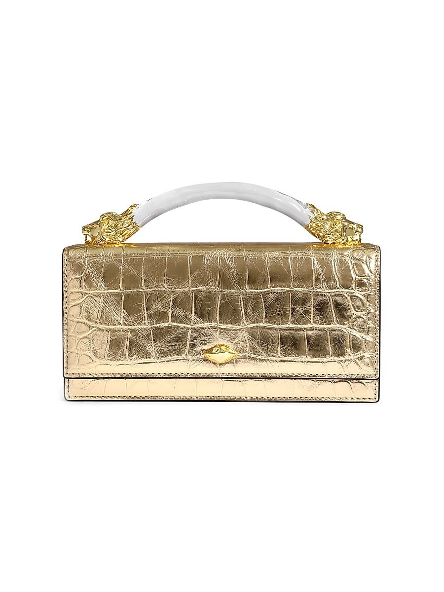 Women's Lioness Croc-Embossed Leather Top Handle Bag - Gold