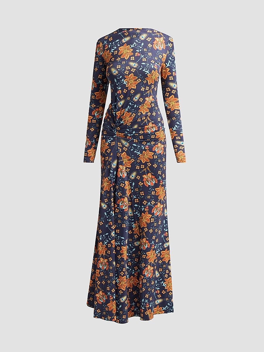 Women's Annie Floral Long-Sleeve Maxi Dress - Indigo Wildflower - Size XL