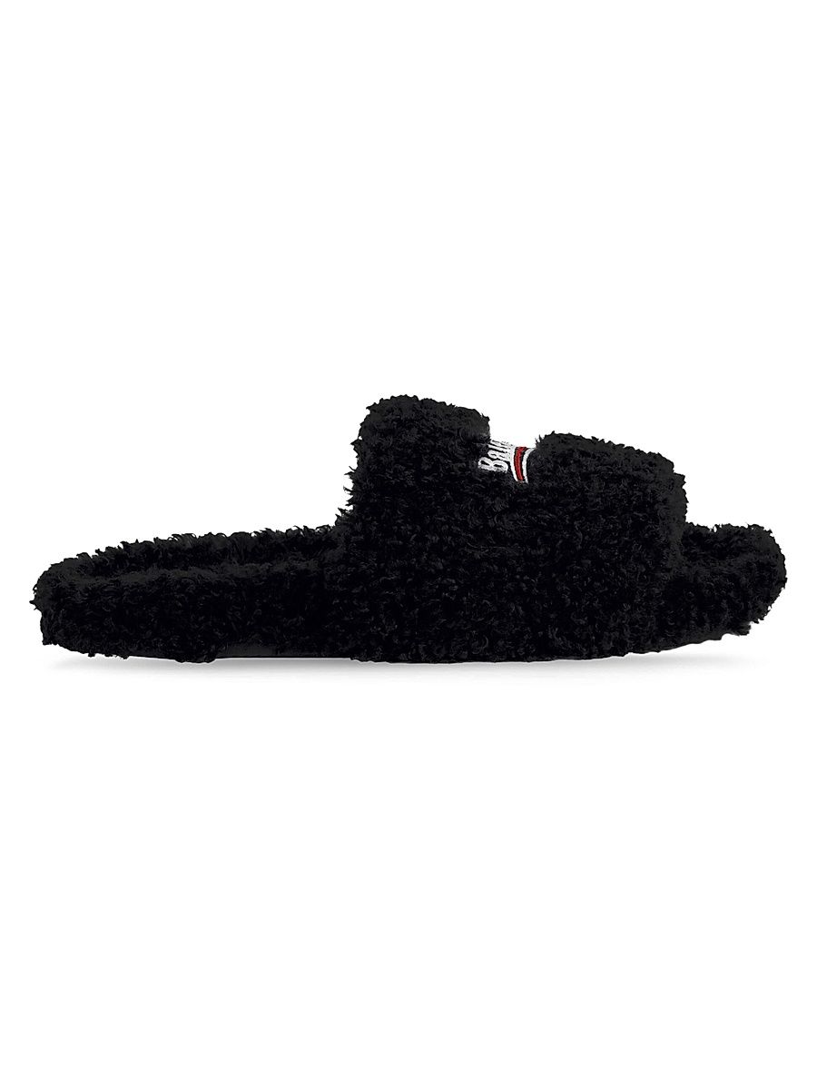 Women's Fluffy Slide Sandals - Black - Size 12