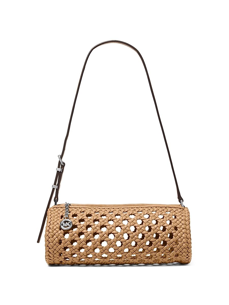 Women's Small Open-Weave Barrel Pouchette - Peanut