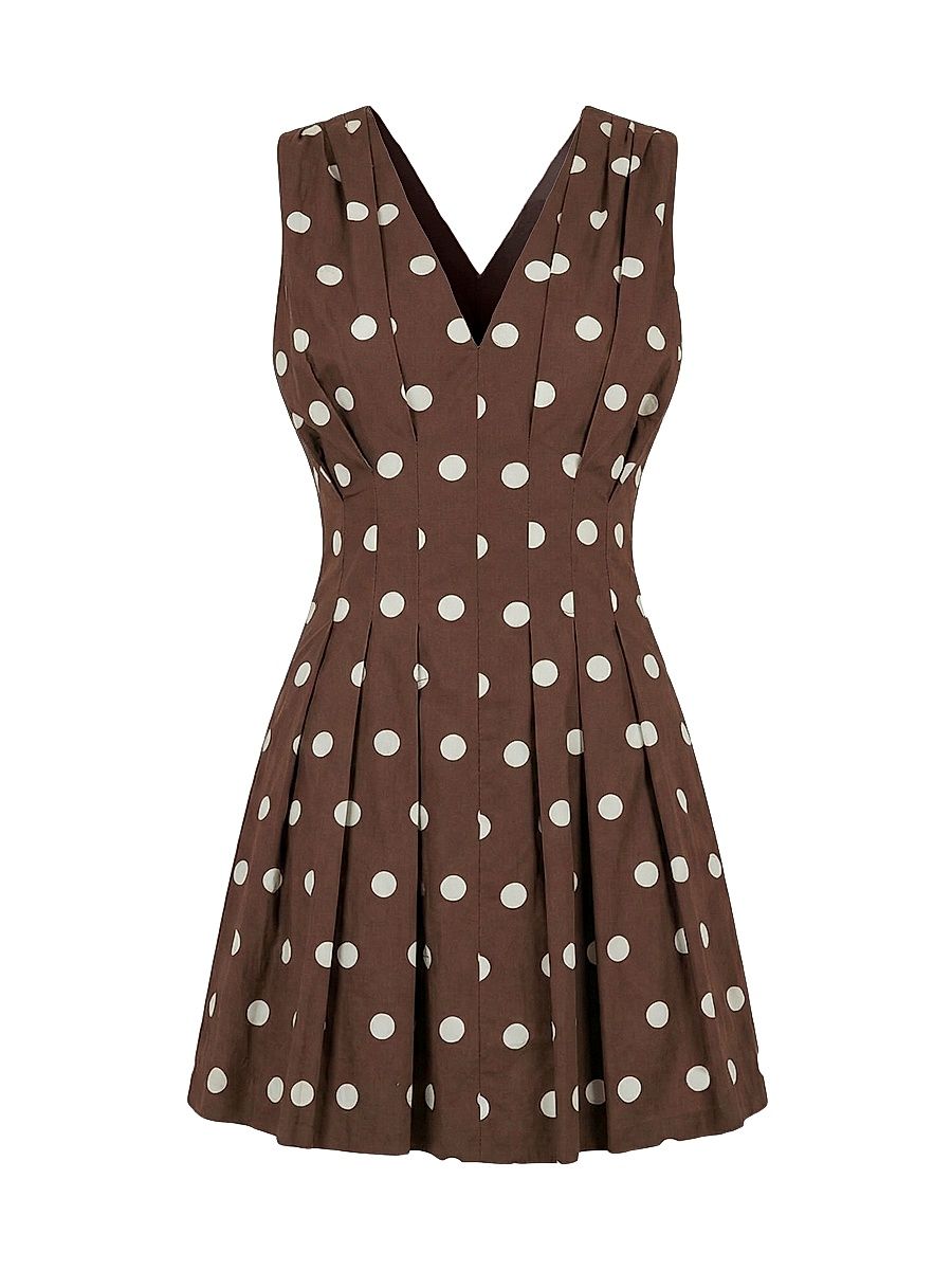 Women's Elvira Polka Dot Linen-Blend Sleeveless Minidress - Mocha Polka Dot - Size 12
