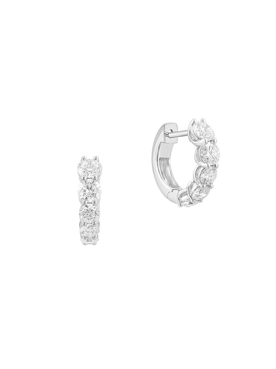 Women's 14K White Gold & 1.95 TCW Lab-Grown Diamond Huggie Hoop Earrings - White Gold