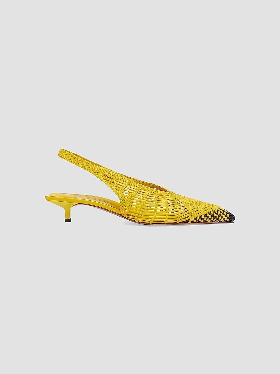 Jacquemus Women's Les Cubisto 40MM Woven Leather Slingback Pumps - Yellow - Size 7