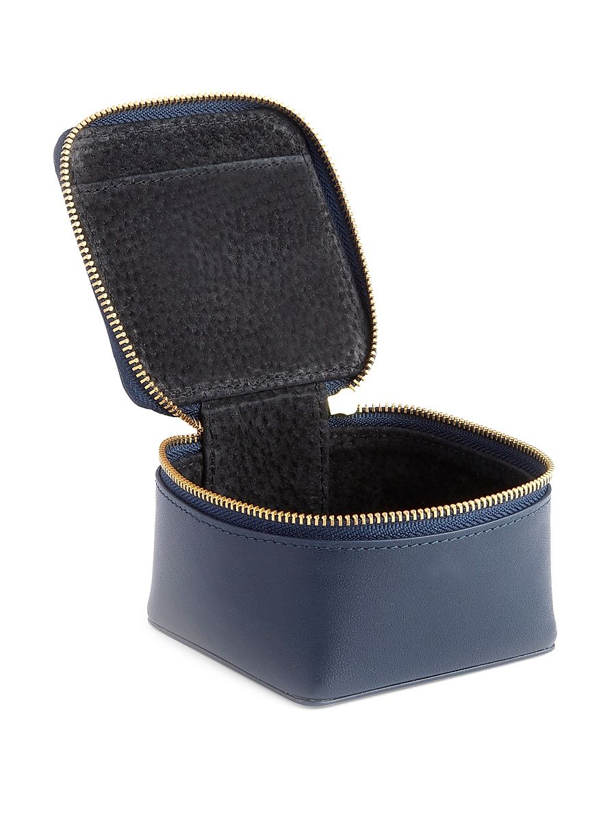 Leather Zippered Jewelry Trinket Case - Blue