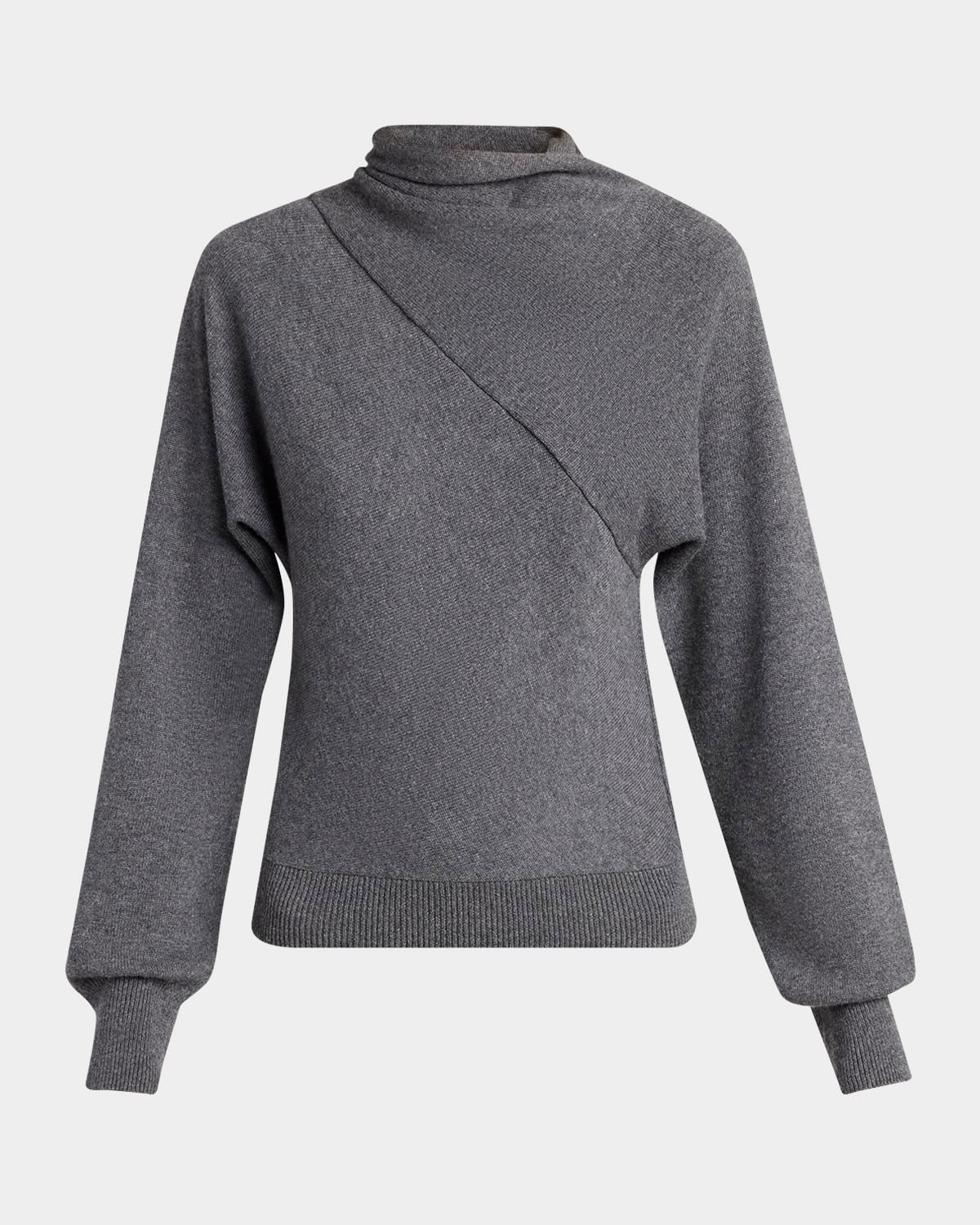Wrap-Neck Fine Cashmere-Cotton Sweater
