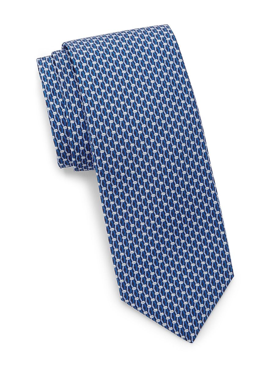 Men's Geometric Silk Tie - Blue