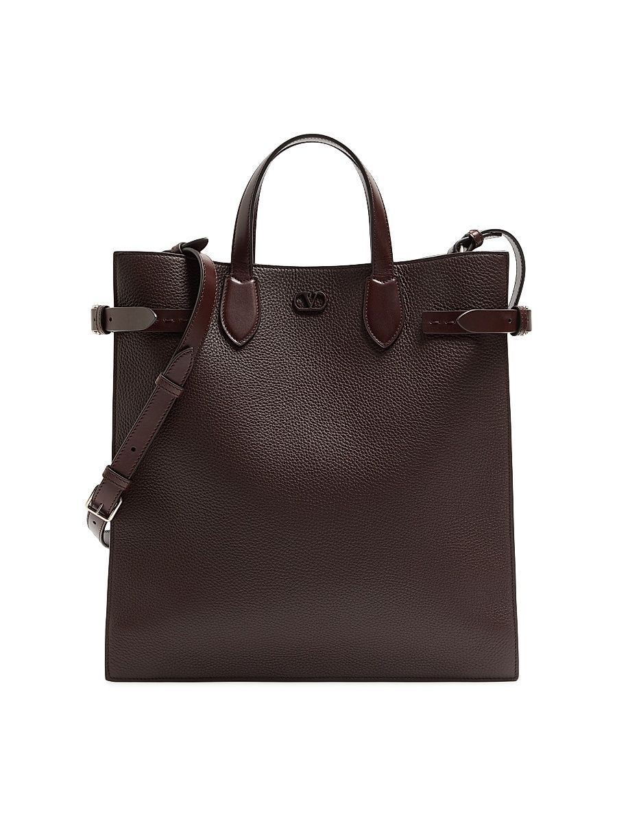 Men's Antibes Medium Shopping Bag in Grained Leather - Dark Brown