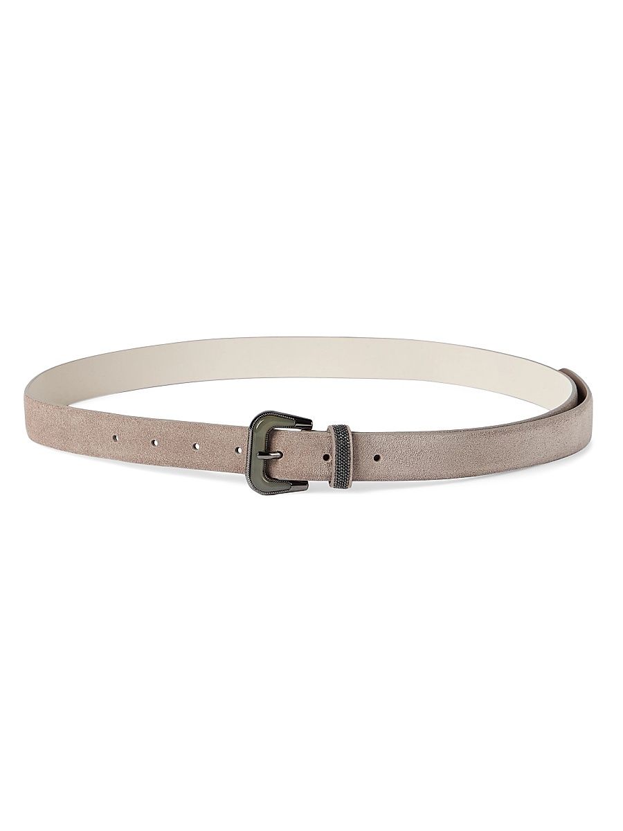 Women's Suede Belt with Shiny Loop - Light Brown - Size XXS