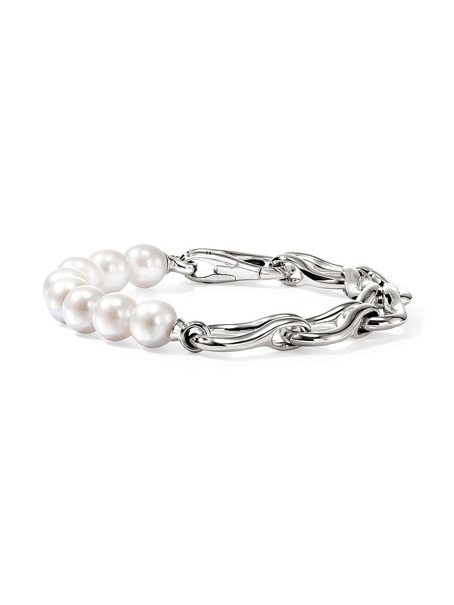 Women's Surf Sterling Silver & Cultured Freshwater Pearl Bracelet - Silver - Size Large