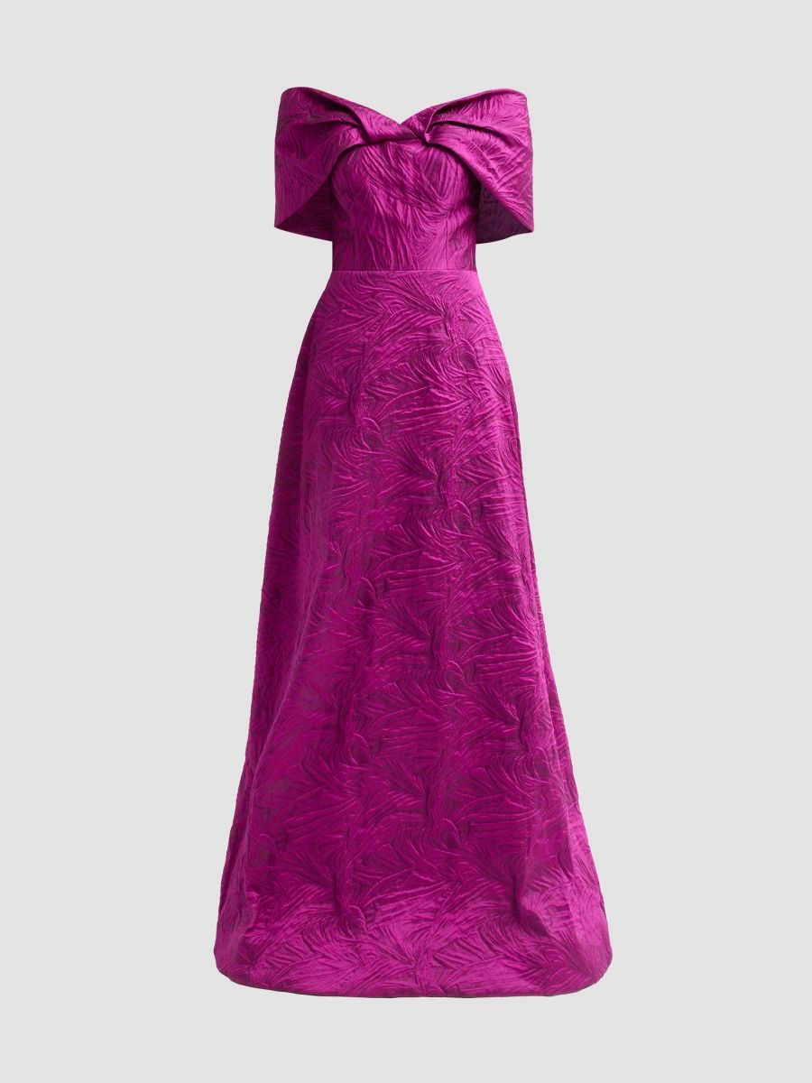 Teri Jon by Rickie Freeman Women's Jacquard Knot Gown - Berry - Size 18