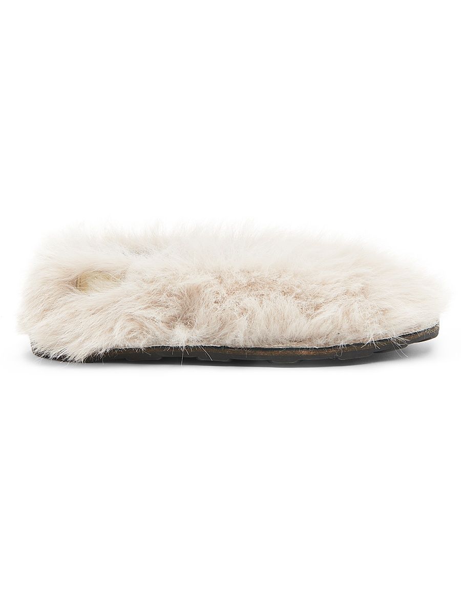 Women's Faux-Fur Ballet Flats - White - Size 9