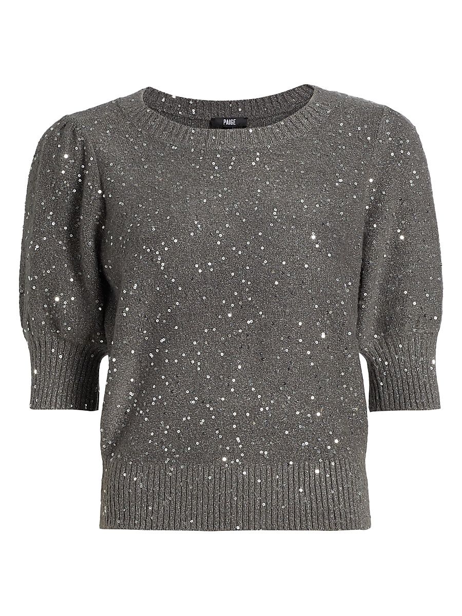 Women's Gladiolus Sequin-Embellished Sweater - Light Grey - Size Medium