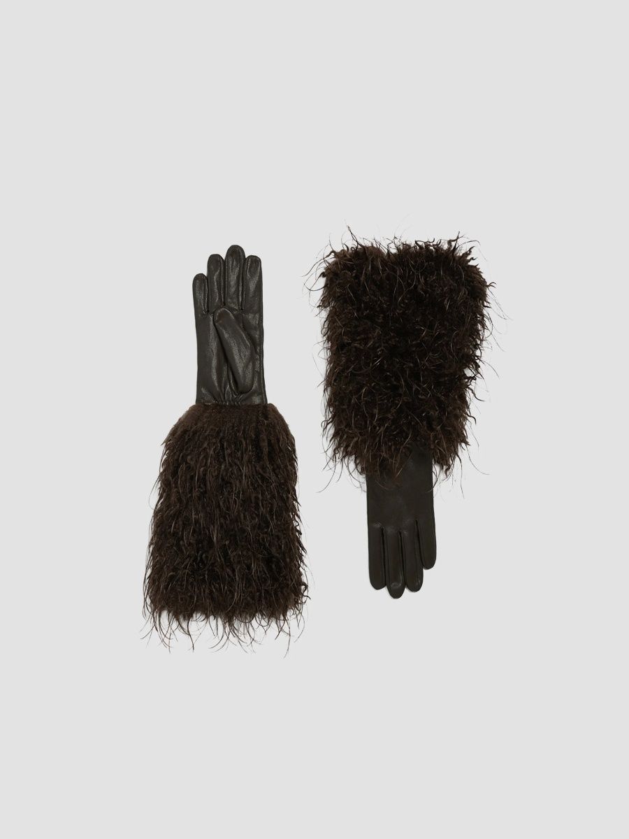 Apparis Women's Robi Mongolian Faux-Leather Gloves - Deep Brown - Size Small