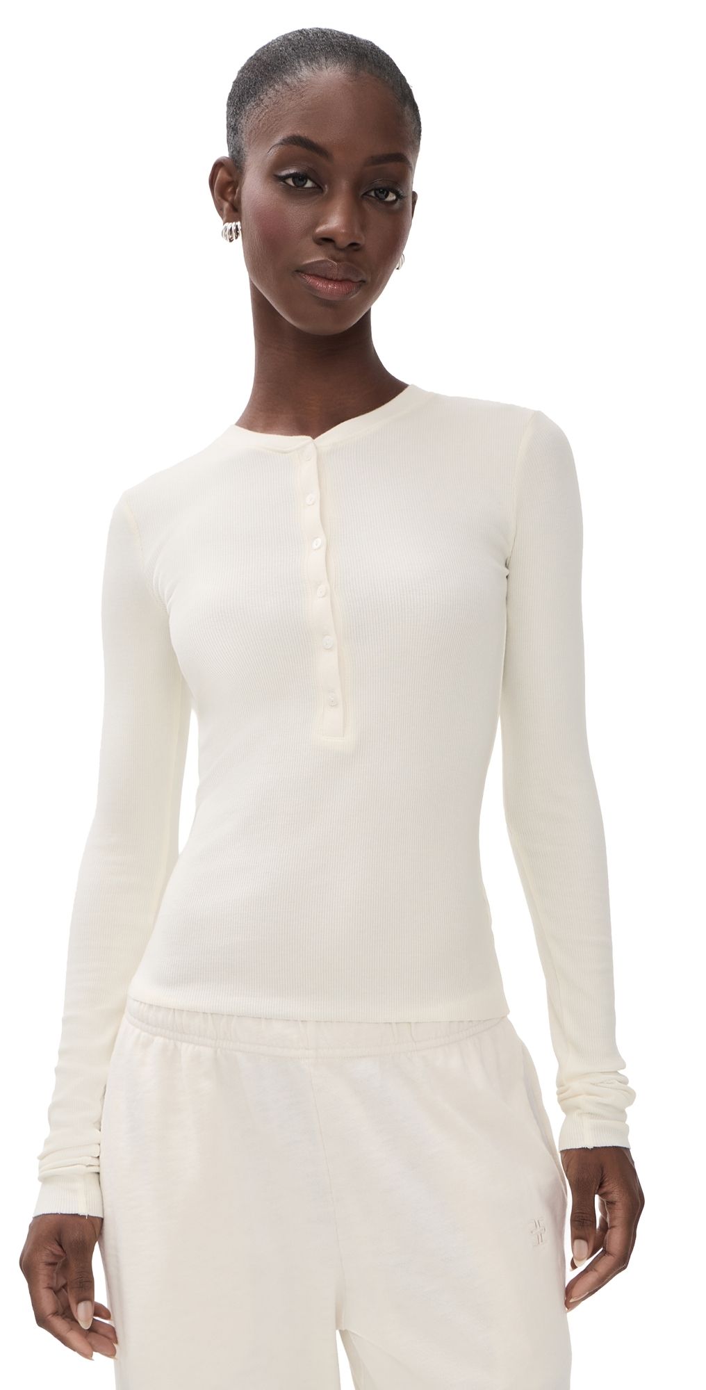 Éterne Long Sleeve Henley Top Cream XL