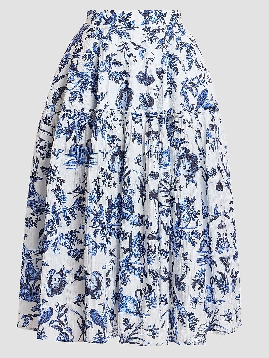 Women's Printed Crinkled Midi Skirt - Ink Blue - Size 4