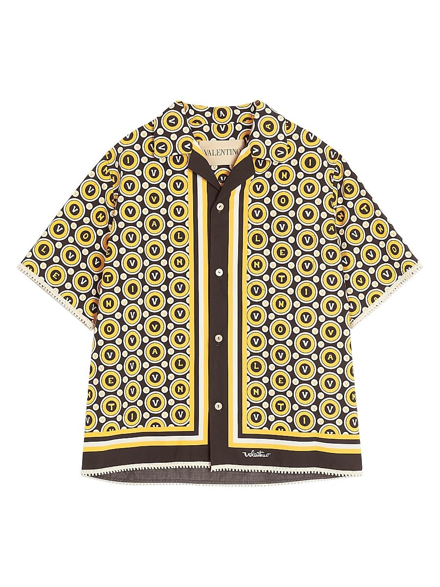 Men's Cotton Poplin Bowling Shirt with Bulles Royales Print - Multicolored - Size 42