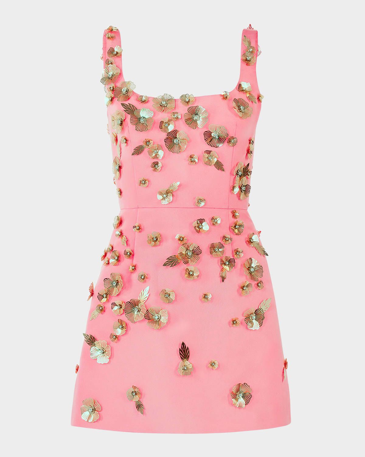 Crystal Flower Applique Sleeveless Mini Dress