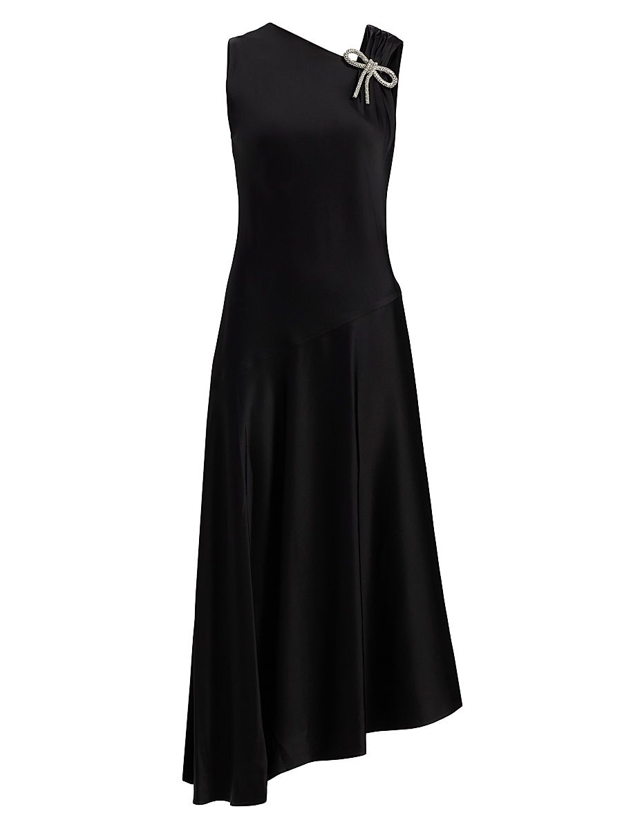 Women's Crystal Bow Bias-Cut Midi-Dress - Black - Size 10