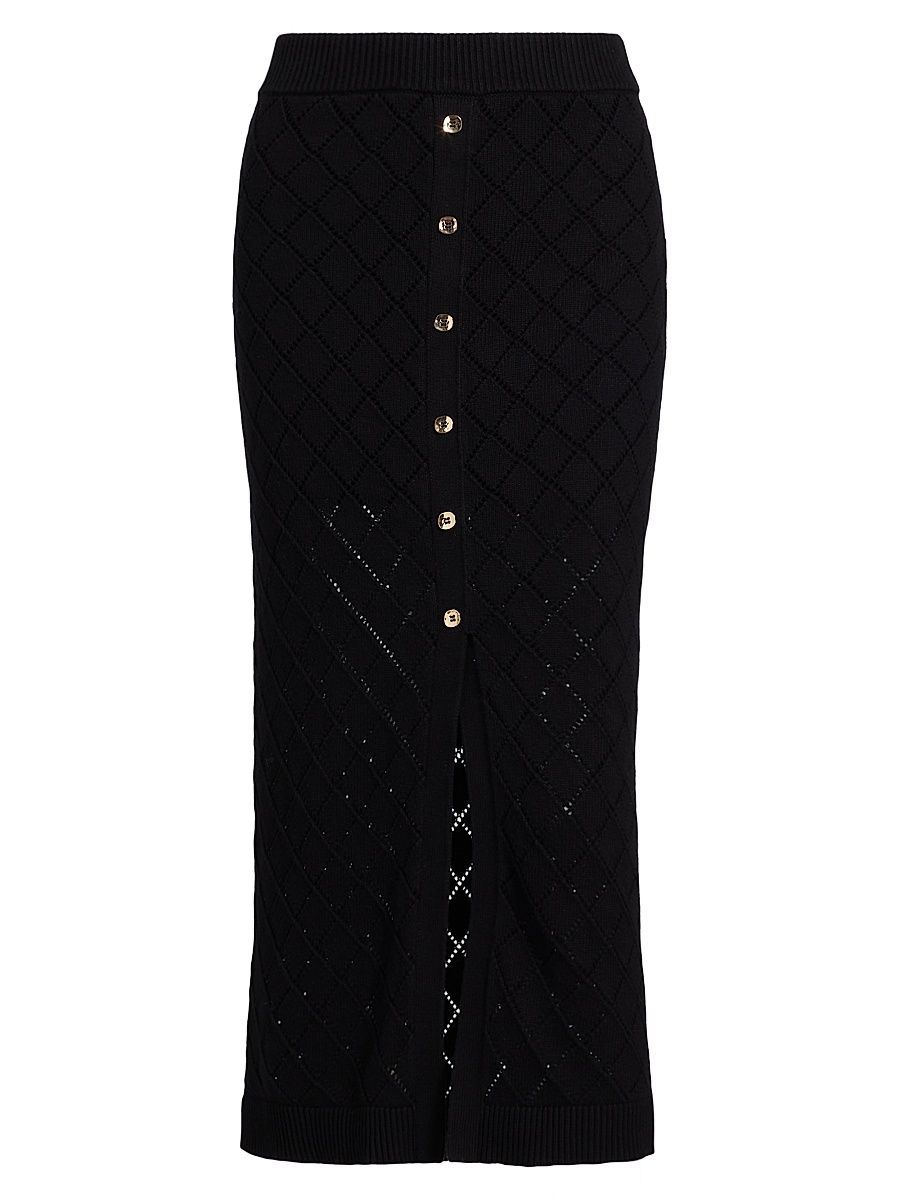 Women's Mia Pointelle Midi-Skirt - Black - Size Large