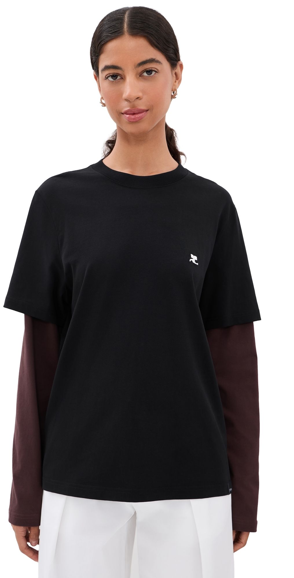 Courrèges Double Sleeve T-Shirt Black/Burnt Red M