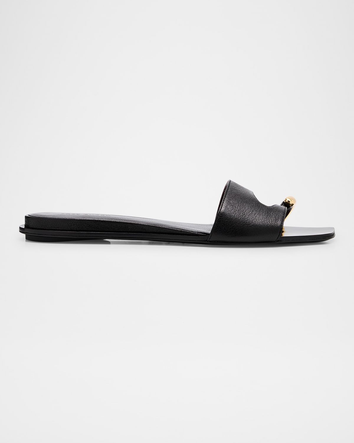 Pierced Leather Toe Ring Flat Sandals