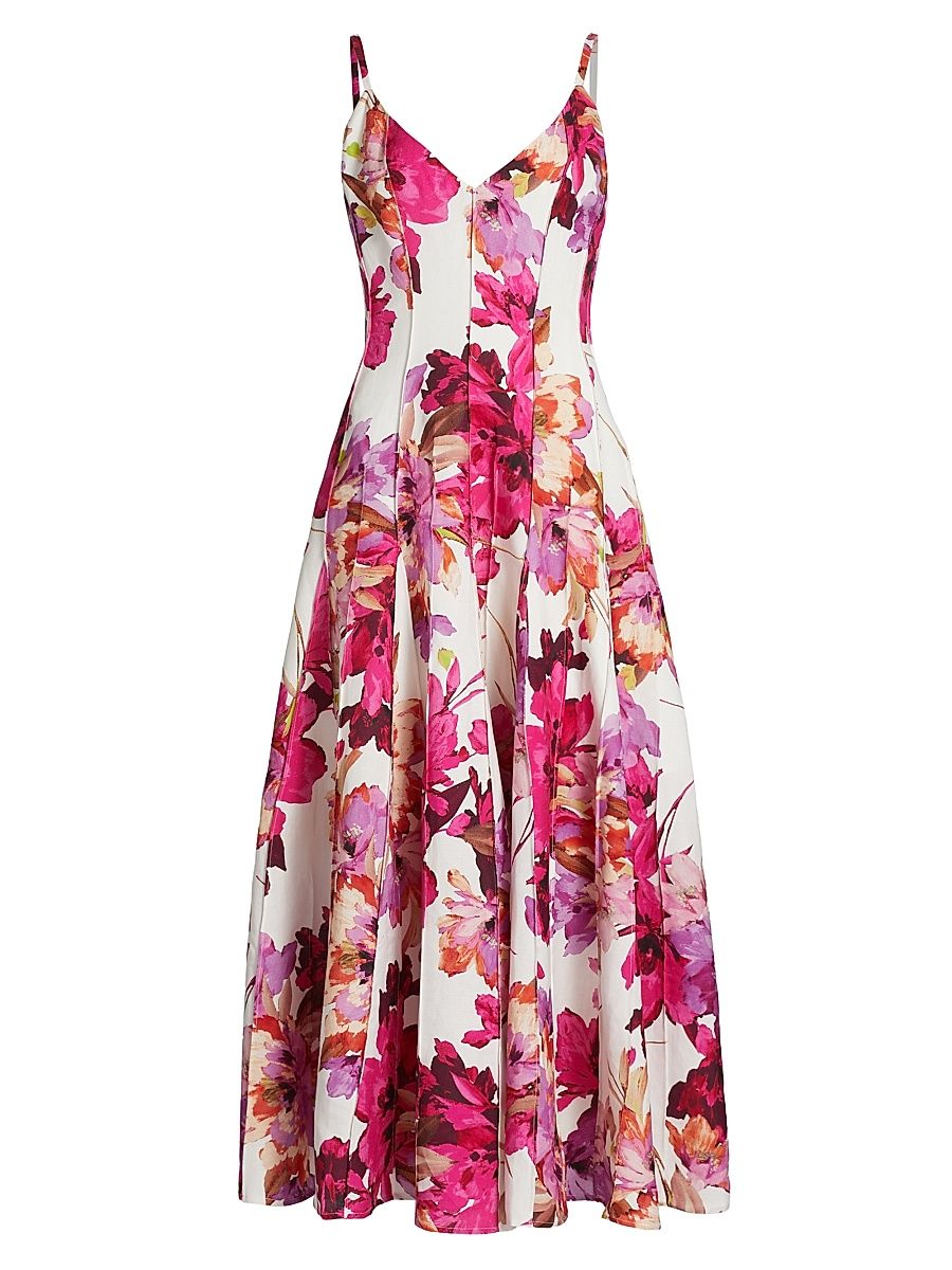 Women's Michah Floral Panelled Midi-Dress - Ria Floral Ivory - Size 0