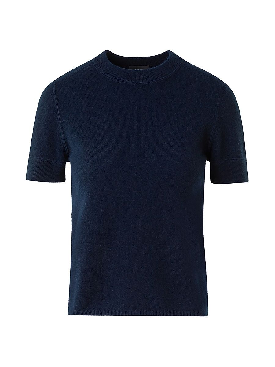 Women's Straight Cashmere T-Shirt - Navy - Size 6