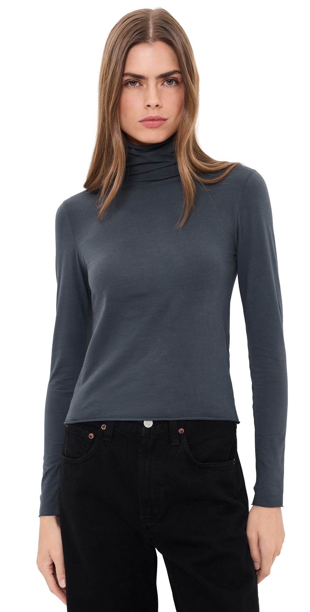 SLVRLAKE Supima Turtleneck Tee Washed Black XS