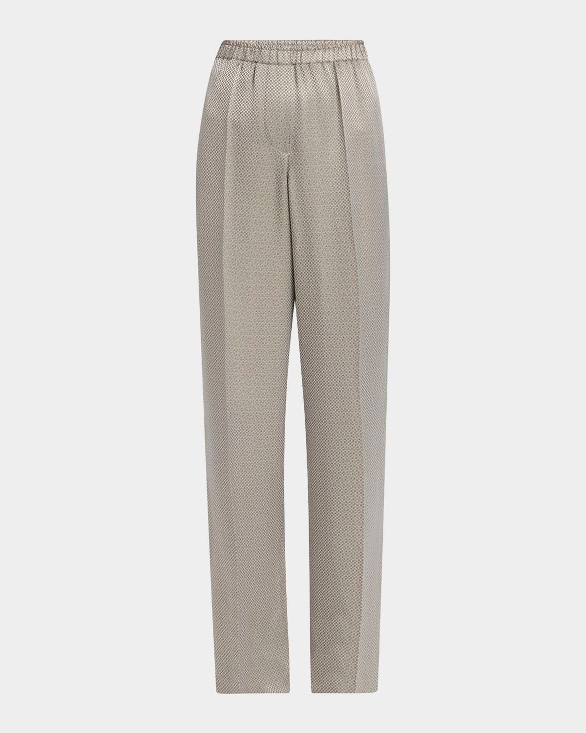 Micro Jacquard Straight-Leg Pull-On Trousers