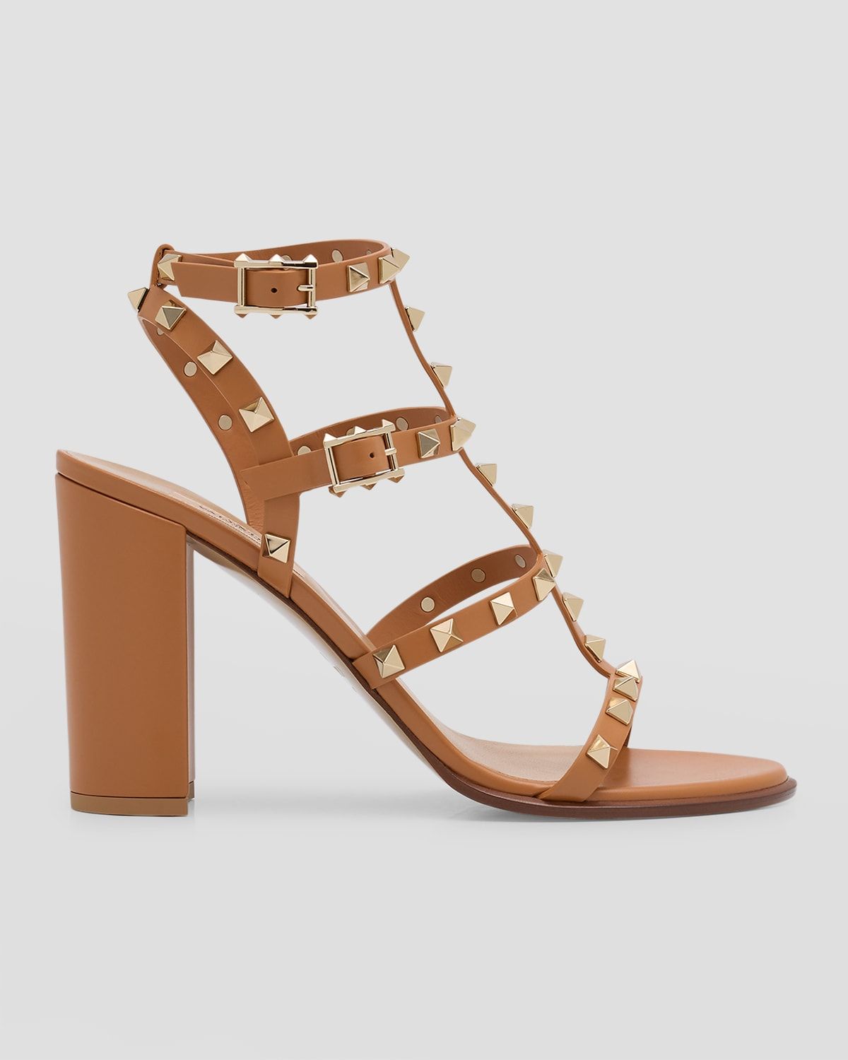 Rockstud Caged T-Strap Leather Sandals