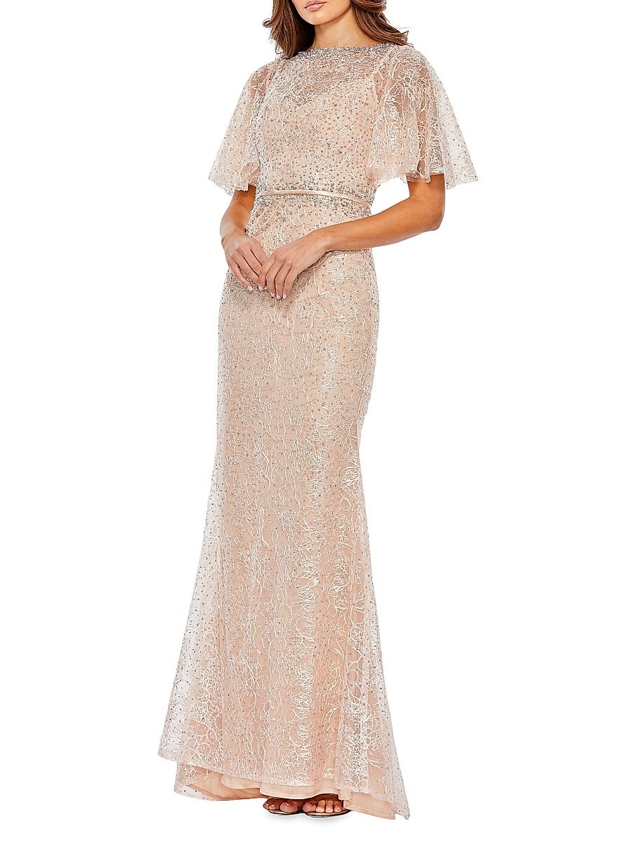 Women's Embellished Butterfly-Sleeve Column Gown - Blush - Size 18