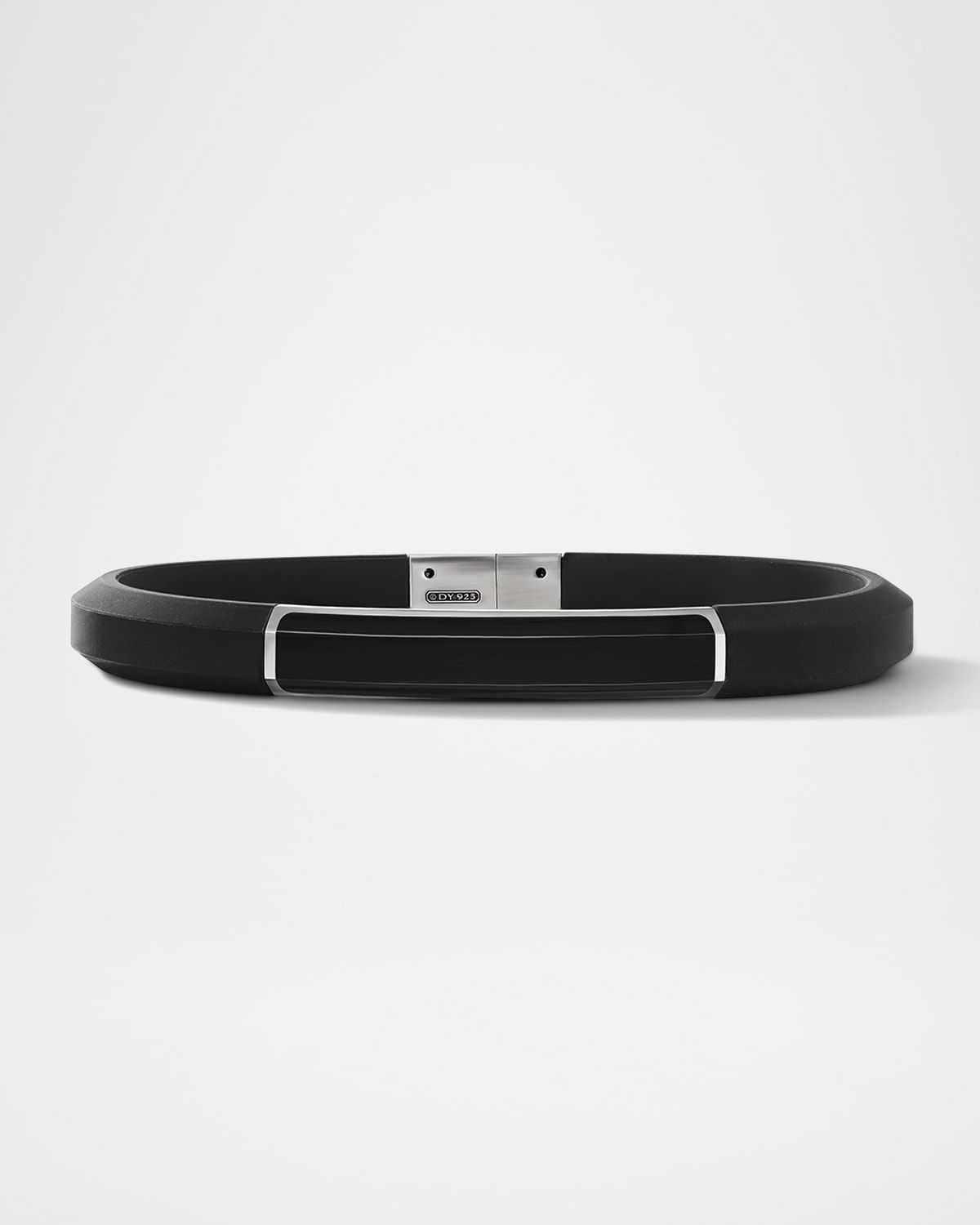 Men & apos;s Streamline ID Bracelet in Rubber with Black Onyx and Silver, 10mm
