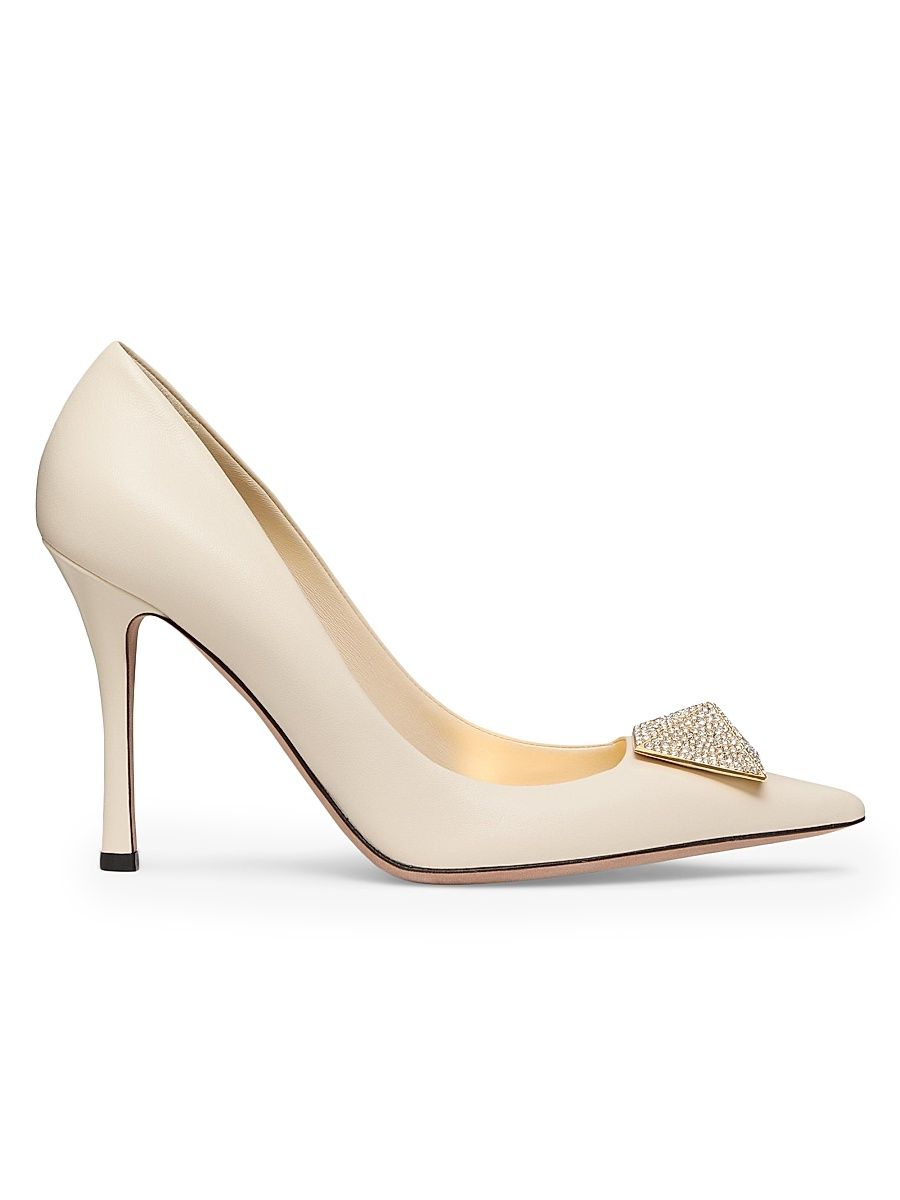 Women's One Stud 100MM Pumps with Crystals - Light Ivory - Size 11.5