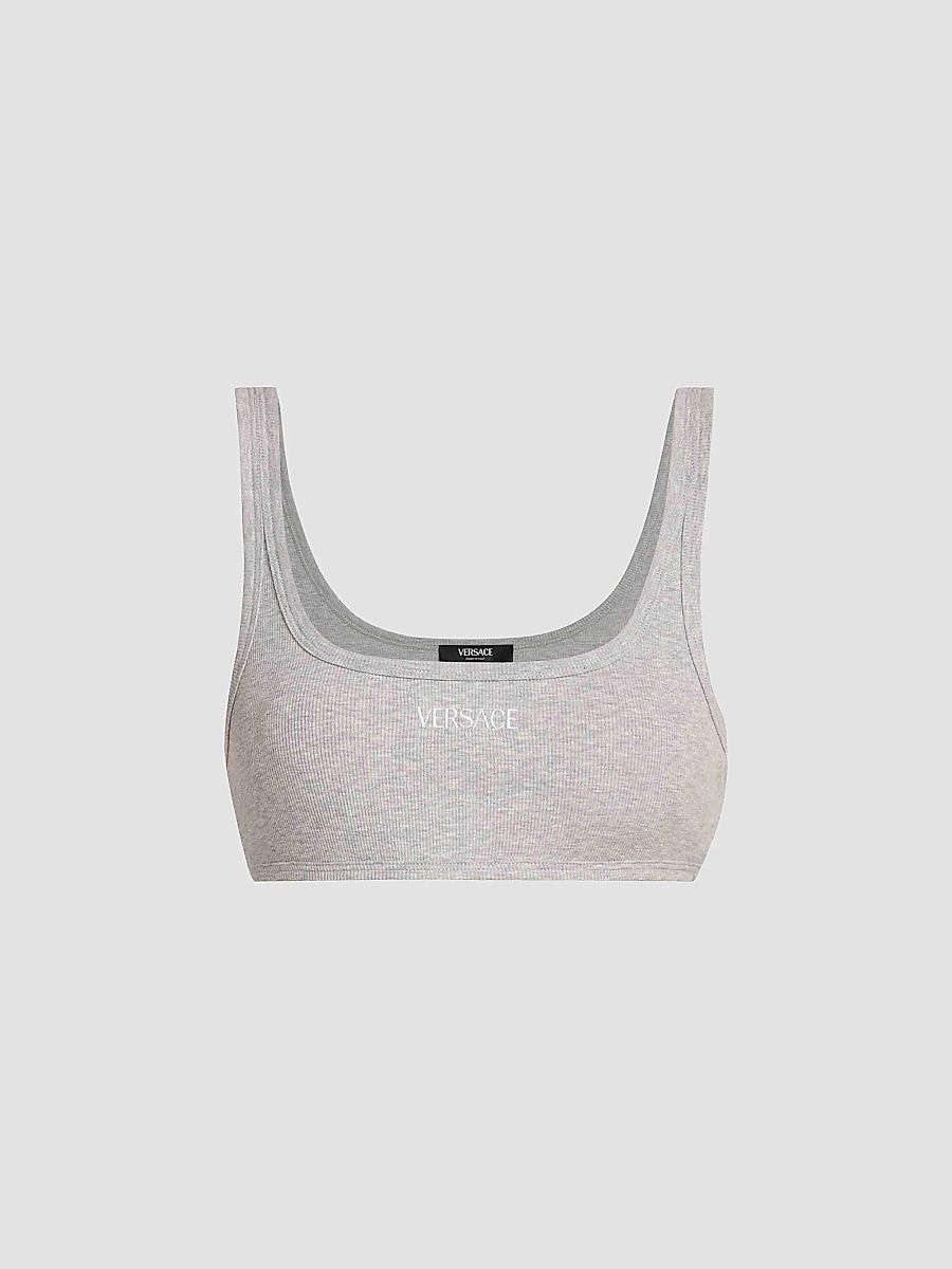 Versace Women's Logo Cotton Rib Sports Bra - Grey Melange - Size Medium