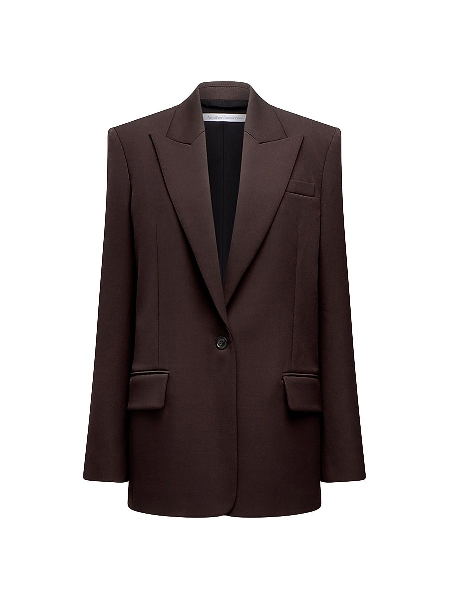 Women's Wool Oversized Tailored Jacket - Dark Chocolate - Size 10