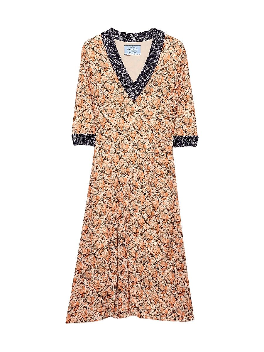 Women's Printed Georgette Dress - Orange - Size 8